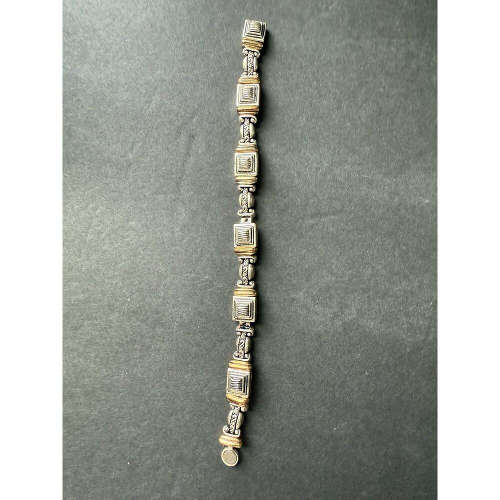 Vintage Two Tone Silver Gold Station Bracelet Link Y2k 80s Career Classic 7”